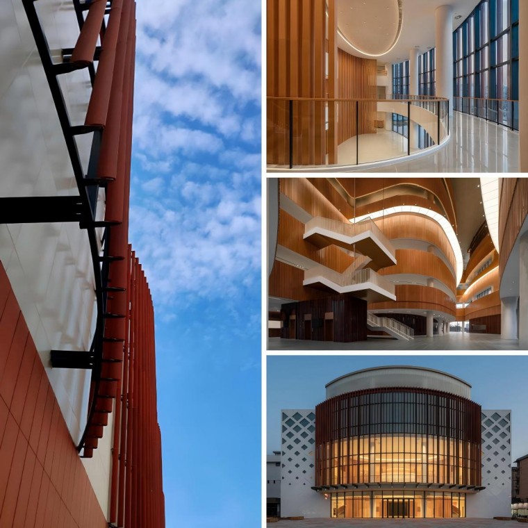 Terracotta sunscreens used across the facade and interior spaces of Theatre YOUNG