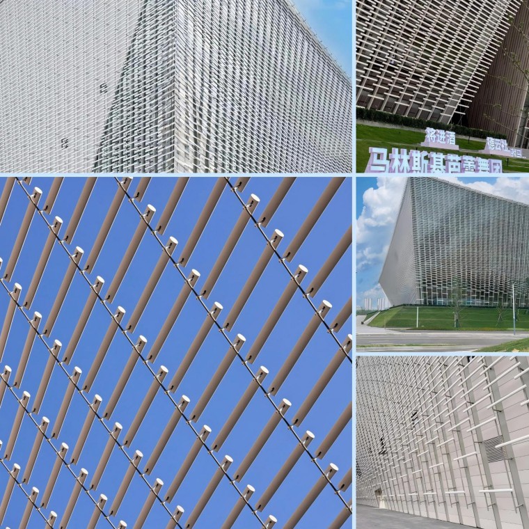 Close-up detail of ceramic fin facade on Nanchang Poly Grand Theatre